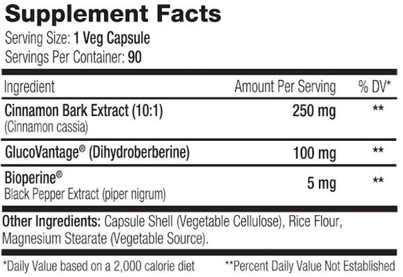 SNS Serious Nutrition Solutions GlucoVantage XT Sugar Support 90ct fact