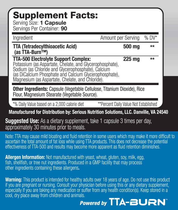 SNS Serious Nutrition Solutions TTA-500 Fat Loss 90 Caps fact