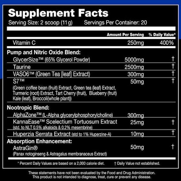 Performax Labs Vasomax Maximum Pump Matrix Pre-Workout facts