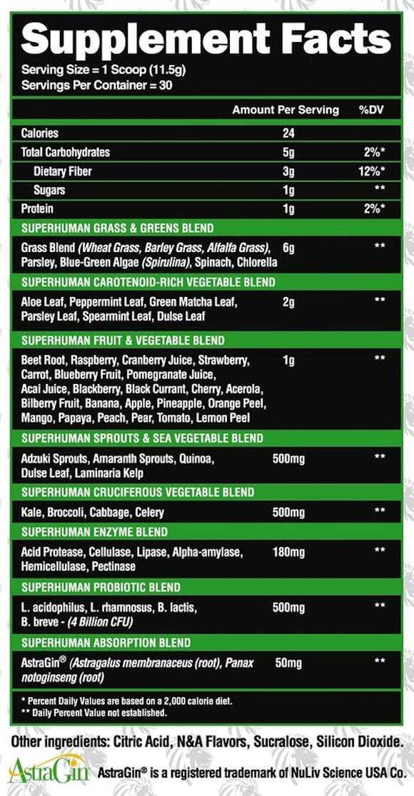 Alpha Lion SuperHuman Greens 30 Servings facts