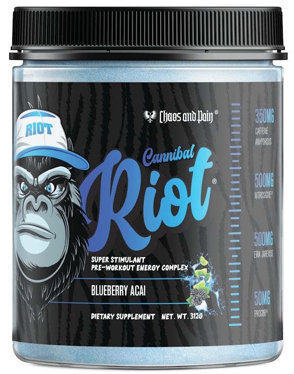 Chaos and Pain Cannibal Riot High-Stim Pre-Workout Blueberry Acai