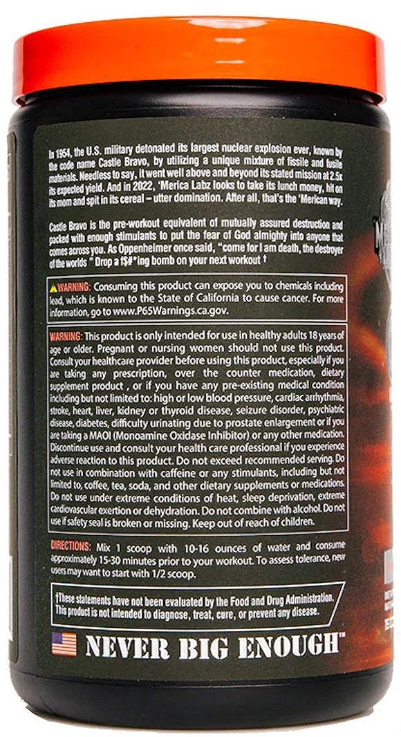 Merica Labz Castle Bravo pre-workout side 1