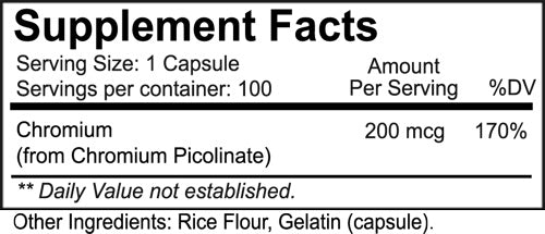 Nutrakey Chromium Picolinate 100 Capsules fact