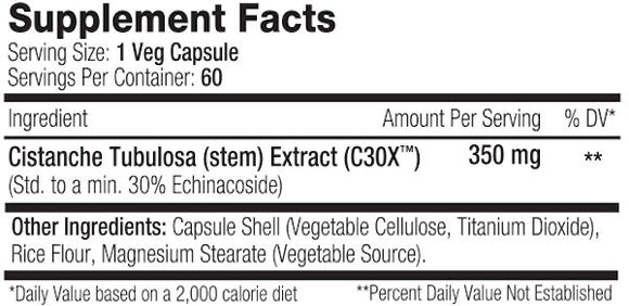 Serious Nutrition Solutions Cistanche XT Test Booster 60 Caps fact