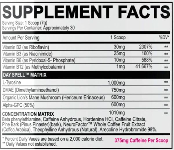 Black Magic Supps Day Spell Energy-Focus Pre-Workout 30 Servings fact