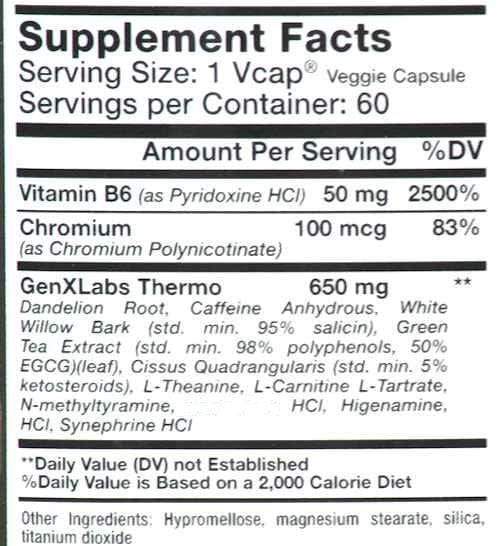GenXLabs Lean 700 Thermogenic fact