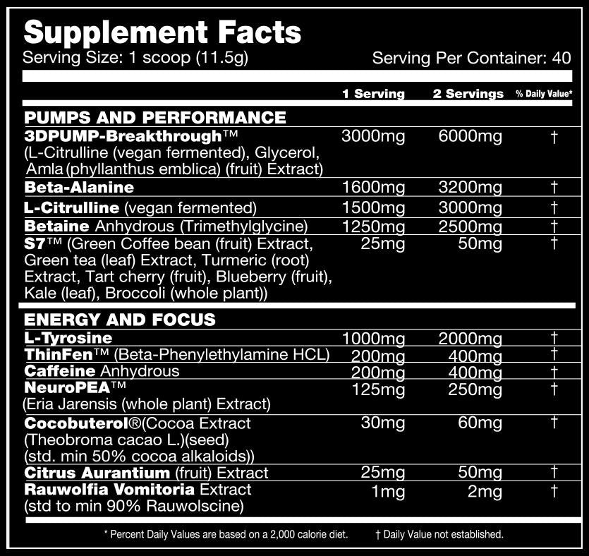 Performax Labs Hypermax Extreme Pre Workout 40 servings facts