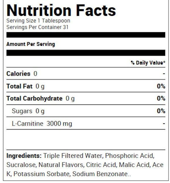 Ryse Supplements Liquid L-Carnitine 3000 31 servings