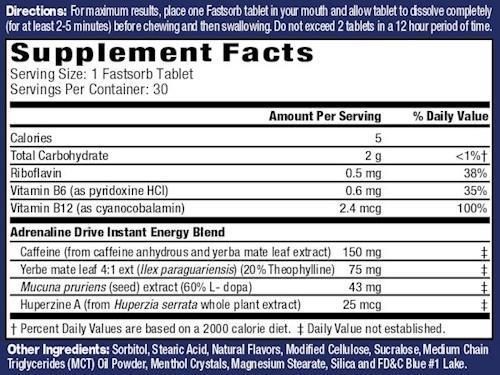 MHP Adrenaline Drive Fastsorb 30 Tablets fact