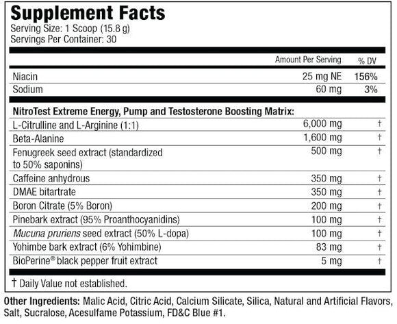 MuscleMeds Nitrotest Pre-Workout test booster Facts
