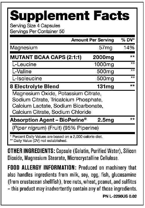 Mutant Nutrition BCAA Mutant BCAA 200 Caps fact