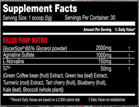 Killer Labz Noxious 30 servings fact