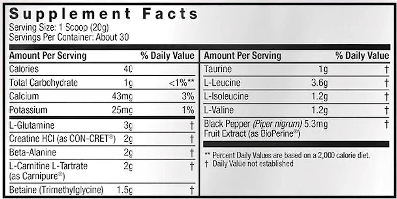 JYM Supplement Science Post BCAAs Recovery Matrix Post-Workout fact