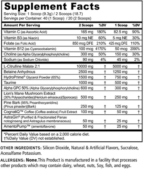 Panda Supps Pump Stim Free 40 Servings facts