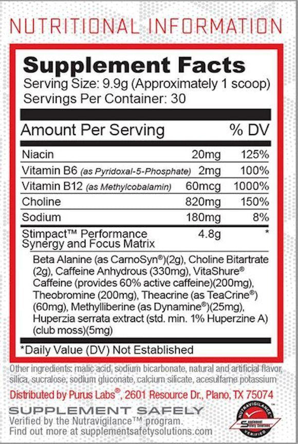 Purus Labs Pre-Workout fat burner Purus Labs Stimpact fact