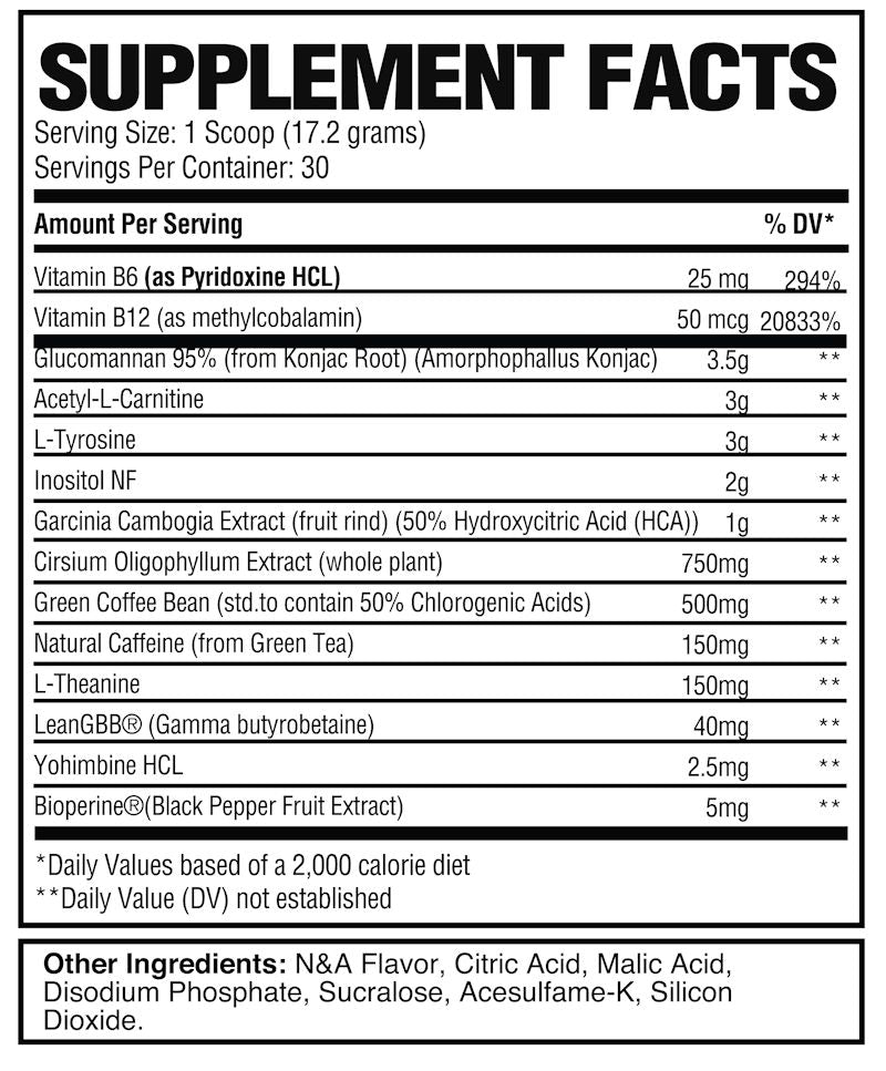 Raw Nutrition Burn Thermogenic 30 Servings facts