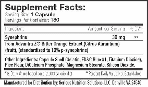SNS Serious Nutrition Solutions SYN-30 Fat Burner 180 Caps fact