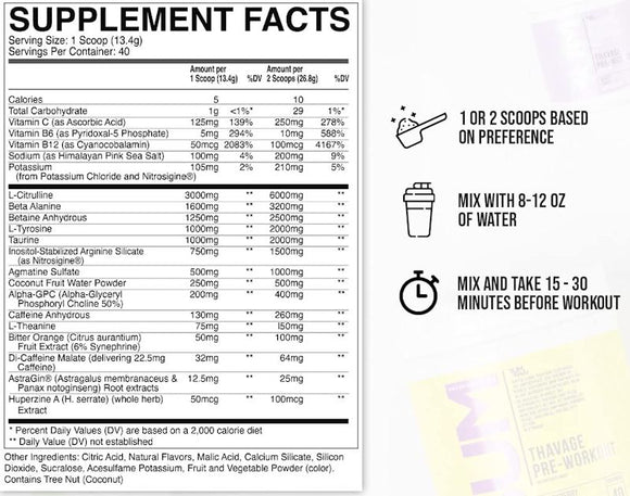 Raw Nutrition Thavage Pre-Workout 40 Servings label