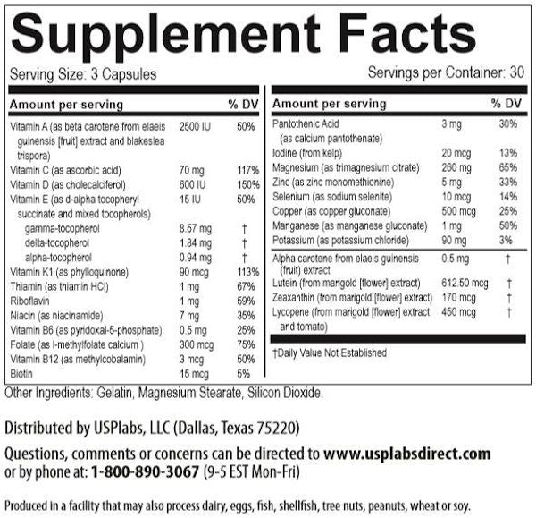 USPLabs Vitamer Pro for Men multi vitamin caps label